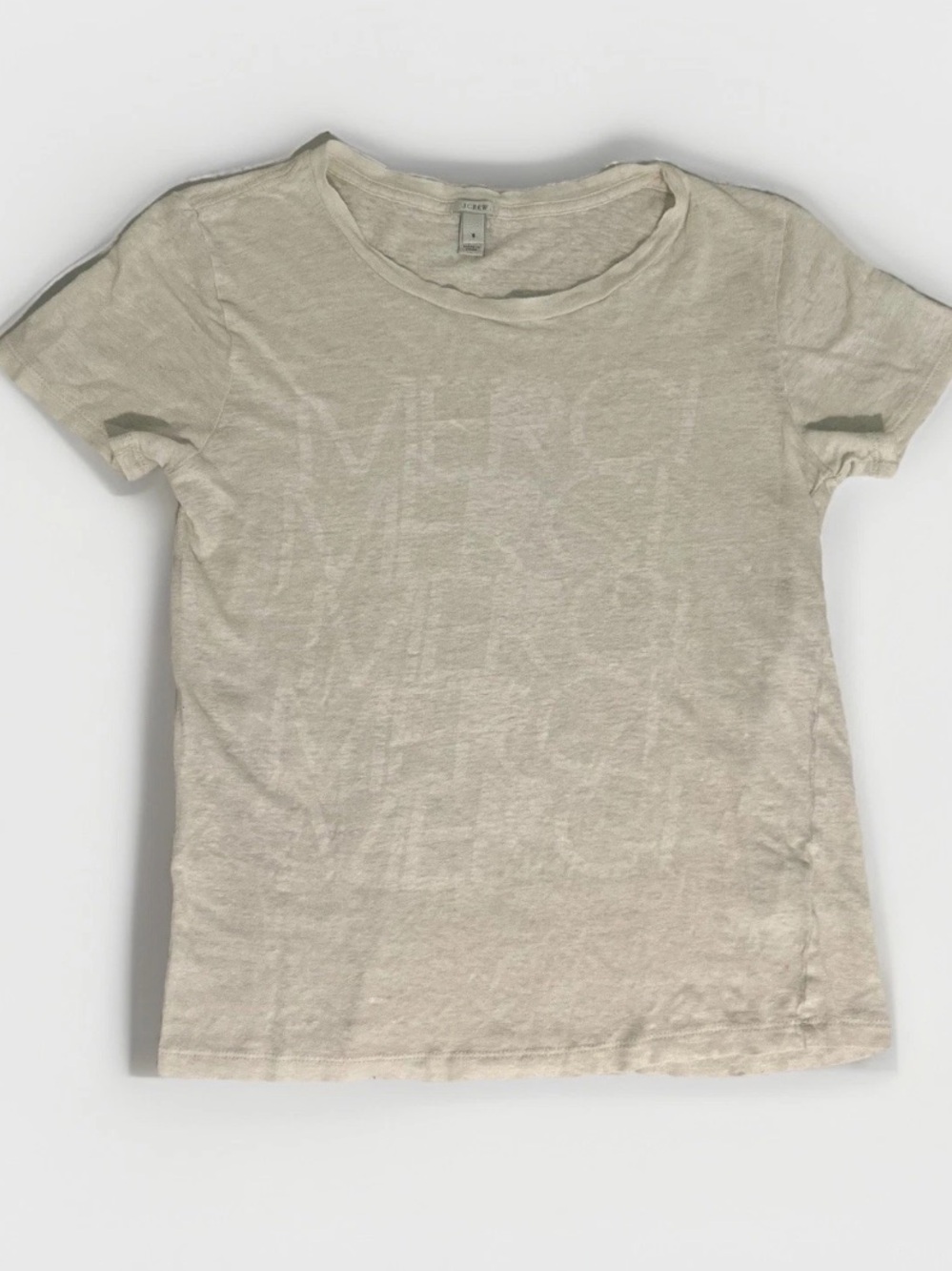 J.CREW Y2K Merci Logo White Solid T-Shirt Round Neck Short Sleeve Regular Size S